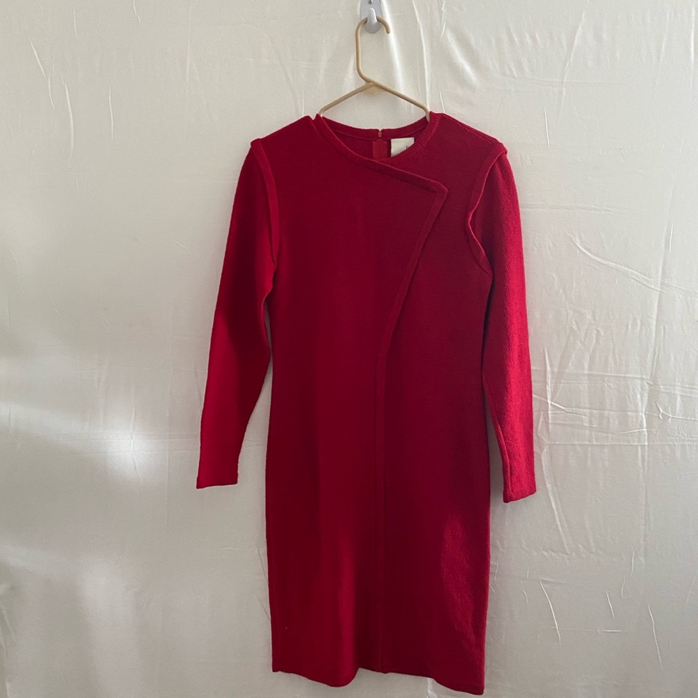 Steve Fabrikant Vintage Wool Knit Long Sleeve Asymmetrical Sweater Dress,Size PL